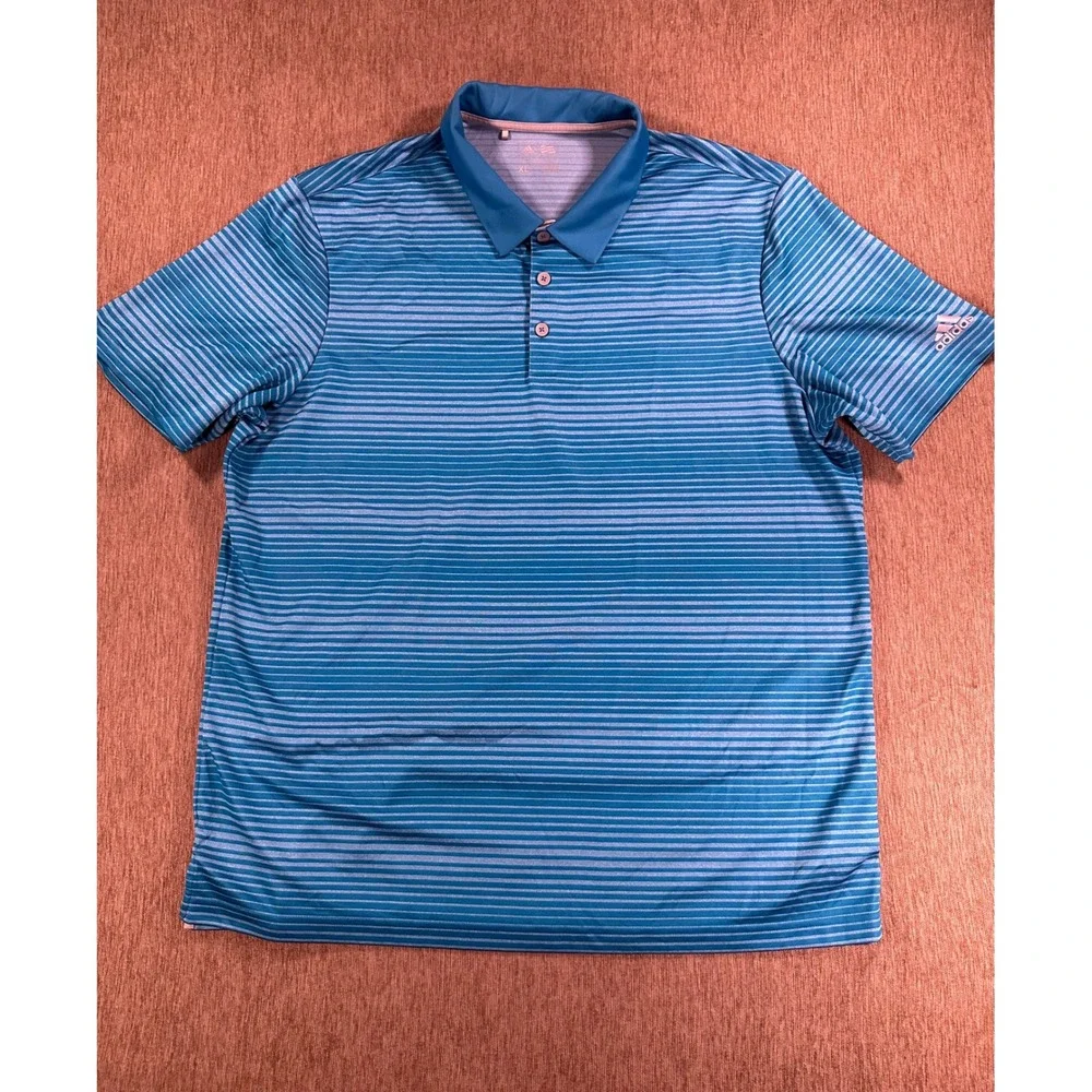 Adidas Golf Polo Shirts Mens XL Lot of 2 Blue Striped White Climacool Tops